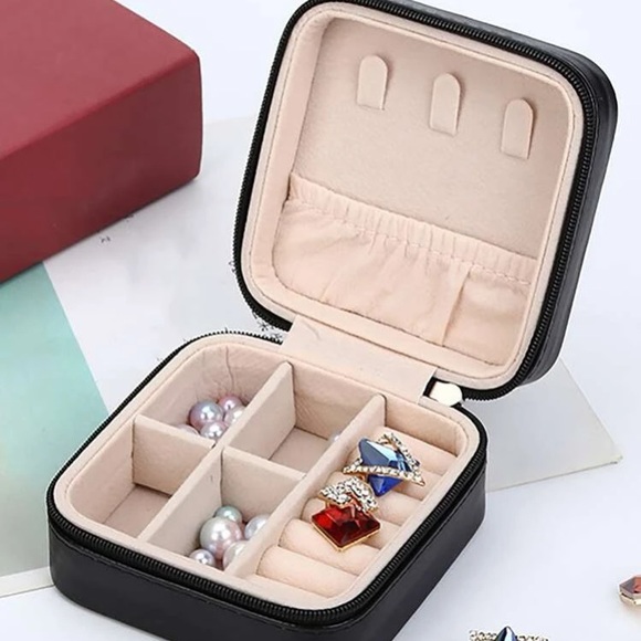 Zippered Jewelry Box Travel Storage Emerald Green, Dusty Pink, Black, Teal - Picture 9 of 16